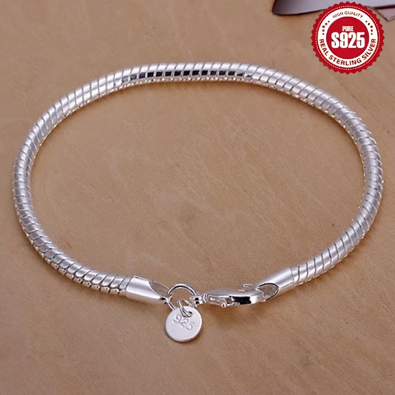 925 Sterling Silver Snake Bone Bracelet Set for Couples